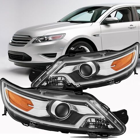 Headlights Assembly Compatible With 2013-2019 Ford Taurus Replacement Headlamp, Driver and Passenger Side, Pair Black Amber 13-19 Taurus Head Light in Saudi Arabia