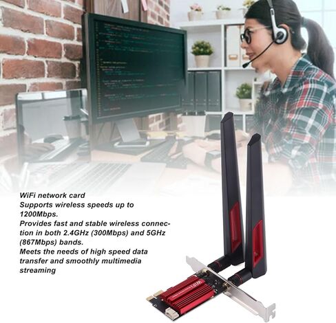 PCIE WiFi Card, 1200Mbps Wireless Speed 2.4G 5G Dual Band Bluetooth 4.0 PCIE Network Card with 2 10dBi Antennas, for 7 8 10 11 in Kuwait