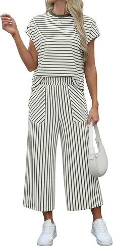 Sweetmoon 2 Piece Sets for Women Summer Outfits Short Sleeve Top Wide Leg Crop Pants Womens Matching Sets for Travel Vacation in Saudi Arabia