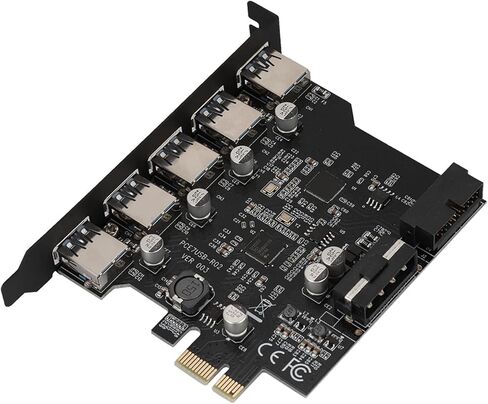 Dioche PCIe إلى USB 3.0 بطاقة توسيع 5 منافذ محول عالي السرعة مع دعم UASP لنقل البيانات بشكل أسرع متوافق مع 10/8/7 وفتحات PCIe X1 X4 X16 محول محور USB للكمبيوتر المكتبي in Kuwait