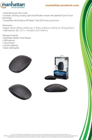 Manhattan Linu Stealth Touch Mouse for Windows XP/Vista/7 and Mac OS 9 (178013) in Kuwait