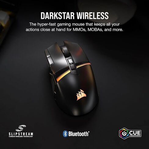 ماوس الألعاب اللاسلكي Corsair DARKSTAR RGB لـ MMO وMOBA - 26000 نقطة في البوصة - 15 زرًا قابلاً للبرمجة - بطارية تصل إلى 80 ساعة - متوافق مع iCUE - أسود in Kuwait