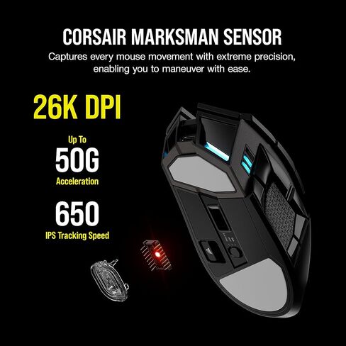 Corsair DARKSTAR RGB Wireless Gaming Mouse for MMO, MOBA - 26,000 DPI - 15 Programmable Buttons - Up to 80hrs Battery - iCUE Compatible - Black in Saudi Arabia