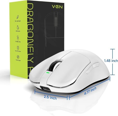 ماوس الألعاب اللاسلكي VGN Dragonfly F1 MOBA، خفيف الوزن 55 جرام، مستشعر بصري PAW3395 26K DPI، إحساس النقر باللمس الأمثل، ما يصل إلى 200 ساعة، دعم الاقتراع 4000 هرتز، ماوس الرياضات الإلكترونية، أبيض in Kuwait