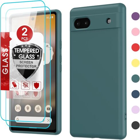 حافظة LeYi لهاتف Pixel-6A: حافظة هاتف Google Pixel 6A [إصدار 2022] مع عبوتين من واقيات الشاشة من الزجاج المقوى، سيليكون سائل ناعم مع غطاء بطانة من الألياف الدقيقة، أخضر in Kuwait