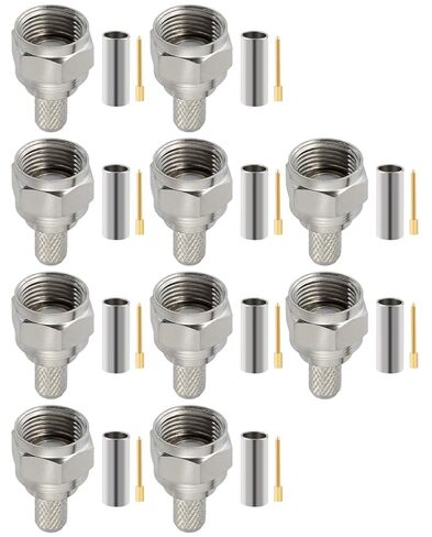 10 PCS F Type RF Connectors 50 Ohm F Male Coaxial Connector for RG58 RG142 RG400 VLMR200 RF Coax Cable in Kuwait