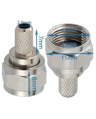 10 PCS F Type RF Connectors 50 Ohm F Male Coaxial Connector for RG58 RG142 RG400 VLMR200 RF Coax Cable in Kuwait
