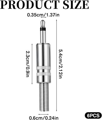 Headphone Jack Replacement 3.5mm Mono Plug 1/8 Inch Stereo Replacement Plug Jack, 6 PCS Metal Ts Mono Male Plugs Audio Cable Connector Adapter in Kuwait