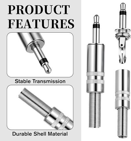 Headphone Jack Replacement 3.5mm Mono Plug 1/8 Inch Stereo Replacement Plug Jack, 6 PCS Metal Ts Mono Male Plugs Audio Cable Connector Adapter in Kuwait