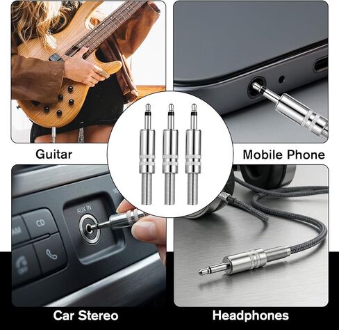 Headphone Jack Replacement 3.5mm Mono Plug 1/8 Inch Stereo Replacement Plug Jack, 6 PCS Metal Ts Mono Male Plugs Audio Cable Connector Adapter in Kuwait