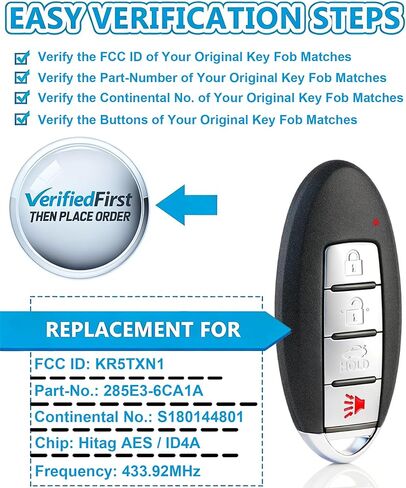 Smart Key Fob for Nissan Altima 2019-2021, Alliskeys Proximity Remote Control Key Fob Compatible wtih Nissan Altima 2019-2021 KR5TXN1 285E3-6CA1A S180144801 in Kuwait
