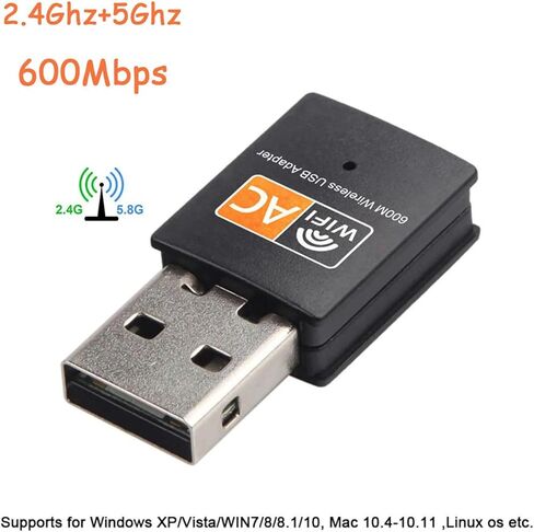 محول USB WiFi للكمبيوتر الشخصي، محول شبكة لاسلكية USB Wi-fi 600M USB 802.11ac مع نطاق مزدوج 2.4 جيجا هرتز/5 جيجا هرتز محول 2dbi عالي الكسب لأجهزة الكمبيوتر المحمول المكتبية التي تدعم Windows وMAC OS وLinux in Kuwait