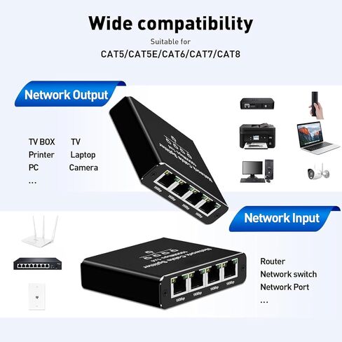 موزع جيجابت إيثرنت 1 إلى 4 - مقسم شبكة مع كابل طاقة USB، محول إنترنت RJ45 بسرعة 1000 ميجابت في الثانية لكابل Cat 5/5e/6/7/8 [4 أجهزة متصلة بالشبكة في وقت واحد] in Kuwait