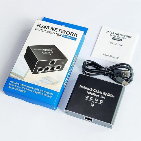 موزع جيجابت إيثرنت 1 إلى 4 - مقسم شبكة مع كابل طاقة USB، محول إنترنت RJ45 بسرعة 1000 ميجابت في الثانية لكابل Cat 5/5e/6/7/8 [4 أجهزة متصلة بالشبكة في وقت واحد] in Kuwait