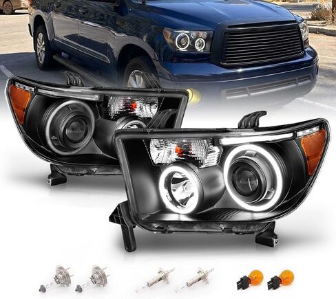 Amerilite لعام 2007-2013 Toyota Tundra | 2008-2017 Sequoia Xtreme LED Halo Tubes Black Projector المصابيح الأمامية - جانب الركاب والسائق in Saudi Arabia