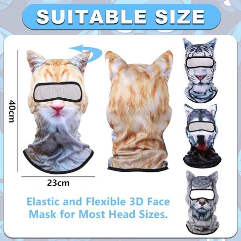 4 PCS 3D Cat Ski Mask,Cat Shiesty Face Mask Balaclava with Ears, Breathable Funny Ski Mask,Suitable for Skiing,Biking,Gathering,Halloween(Cat,Dog,Tiger) Yellow in Kuwait