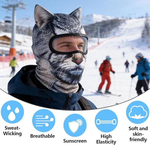 4 PCS 3D Cat Ski Mask,Cat Shiesty Face Mask Balaclava with Ears, Breathable Funny Ski Mask,Suitable for Skiing,Biking,Gathering,Halloween(Cat,Dog,Tiger) Yellow in Kuwait