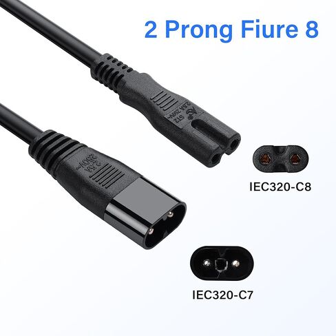 C8 إلى C7 مع كابل تمديد التبديل، تيار متردد 250 فولت 2.5 أمبير IEC 320 C8 إلى C7 مع كابل محول طاقة تمديد للتلفزيون الذكي والشاشة ومصباح المكتب والمزيد (1.5 متر/4.9 قدم) in Kuwait