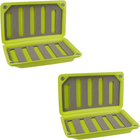 2 PC Fly Box Float Tackle Box Slit EVA Foam Fly Fishing Tackle Boxes Fishing Storage 6X3.48X1.2inch (Green+Grey-2pc Grip foam) in Kuwait