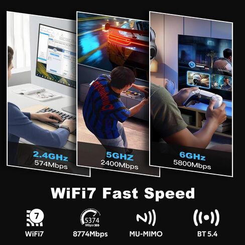 بطاقة Wi-Fi 7 PCIe QCNCM865 Bluetooth 5.4 6 جيجا هرتز حتى 5.8 جيجا بايت في الثانية 320 ميجا هرتز MLO هوائي خارجي لأجهزة الكمبيوتر المكتبية ومحول الشبكة عالي السرعة فقط لنظام التشغيل Windows 11 64 بت in Kuwait