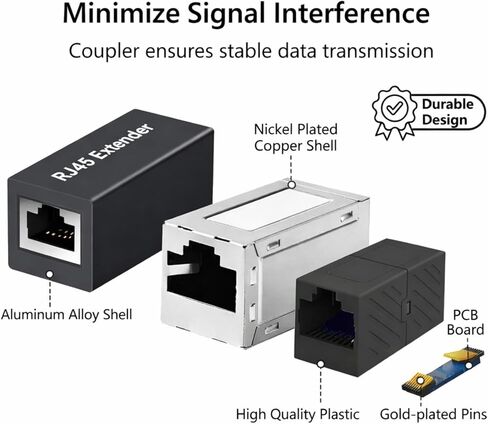 RJ45 Ethernet Coupler 10Gbps (3-Pack), Female to Female Ethernet Extender Adapter for Cat8 Cat7 Cat6 Cat5e Cat5 Cables, Aluminum Alloy High-Speed Connector in Kuwait