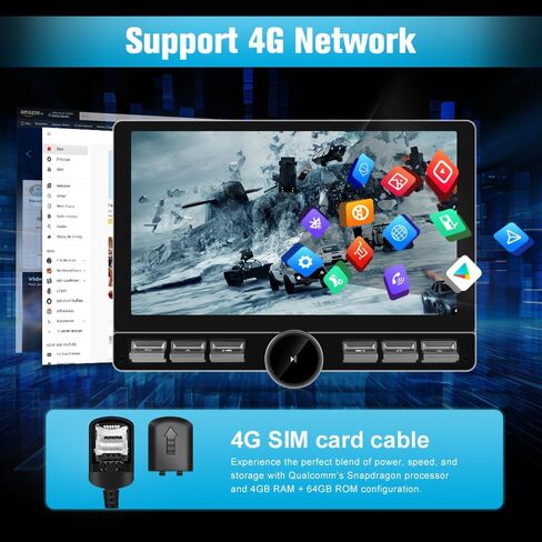 ستيريو راديو السيارة Junsun Qualcomm 8-Core لسيارة Dodge Ram 2013-2019 1500/2500/3500 (4GB RAM 64GB ROM)، شاشة لمس 10.6 بوصة HD IPS مدمجة 4G LTE مع Carplay لاسلكي Android Auto GPS WiFi BT SWC Manual AC in Kuwait