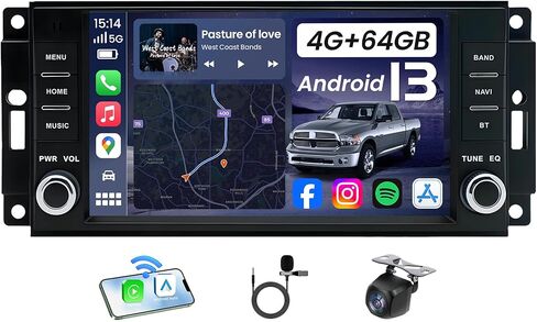[8Core 4G+64G] راديو ستيريو للسيارة Dodge Avenger Challenger 2008-2014: لـ Dodge RAM 1500 2009-2012، شاشة لمس لاسلكية Carplay Android Auto GPS WiFi Bluetooth SWC FM AM RDS DSP كاميرا احتياطية in Kuwait