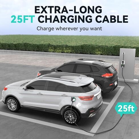 ANDEMAN المستوى 2 شاحن EV 32Amp، 7.68KW شاحن السيارة الكهربائية المحمولة 240V، SAE-J1772 وNEMA 14-50 التوصيل، الشحن المجدول، تيار قابل للتعديل، التطبيق الذكي، كابل 25 قدم للمركبات الكهربائية والهجينة in Saudi Arabia