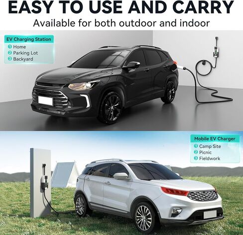 ANDEMAN المستوى 2 شاحن EV 32Amp، 7.68KW شاحن السيارة الكهربائية المحمولة 240V، SAE-J1772 وNEMA 14-50 التوصيل، الشحن المجدول، تيار قابل للتعديل، التطبيق الذكي، كابل 25 قدم للمركبات الكهربائية والهجينة in Saudi Arabia