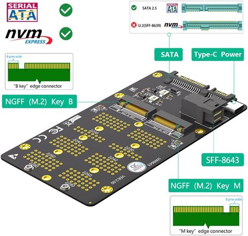 JMT M.2 NVMe SSD/SATA-Bus SSD to SFF-8643 and SATA Adapter 2 in 1 Combo for M.2 2230 2242 2260 2280 SSD in Kuwait