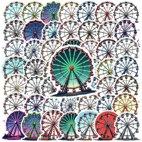 50pcs Cartoon Ferris Wheel Stickers Romantic Stickers Asthetic Ferris Wheel Sticker Scrapbooking Sticker for Water Bottle Laptop Skateboard Luggage Girl Party Favor Decor Ideal for Kids Boy Girl Teens in Kuwait
