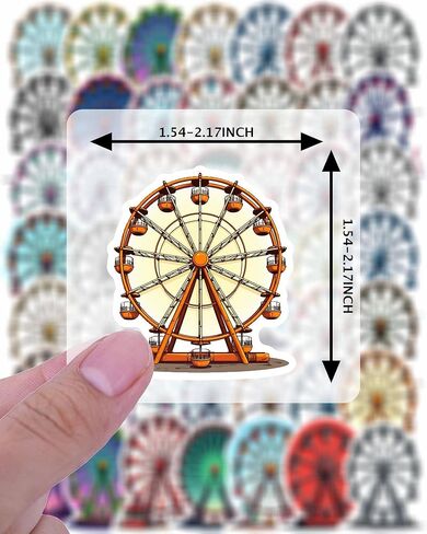 50pcs Cartoon Ferris Wheel Stickers Romantic Stickers Asthetic Ferris Wheel Sticker Scrapbooking Sticker for Water Bottle Laptop Skateboard Luggage Girl Party Favor Decor Ideal for Kids Boy Girl Teens in Kuwait