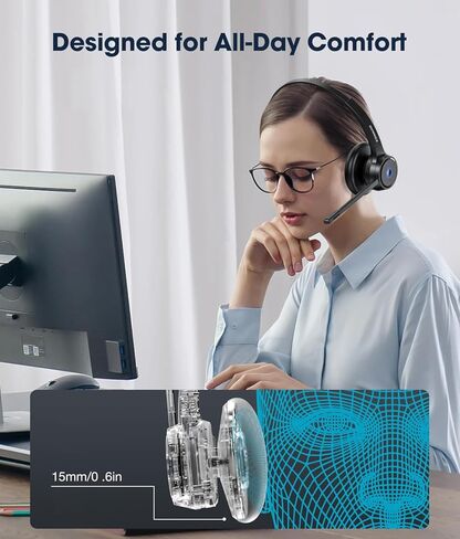 سماعة رأس لاسلكية، سماعة رأس V5.3 جديدة 2024 مع دونجل USB، سماعات كمبيوتر QCC3034 ميكروفون بخاصية إلغاء الضوضاء وكتم صوت الميكروفون، وقت عمل 30 ساعة للكمبيوتر/الكمبيوتر المحمول/سكايب/زوم/فرق MS in Kuwait