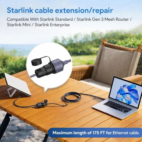 محول Starlink Ethernet Gen 3/Mini، وصلة كابل Starlink مقاومة للماء بطول 1.64 قدم/50 سم إلى وصلة أنثى RJ45، متوافقة مع طبق Starlink V3 وجهاز التوجيه الصغير in Kuwait