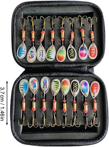 16Pcs Spinner Spoon Fishing Lures Set, 1.46in Hard Metal Baits with Treble Hooks for Bass Trout Pike, with Carry Case in Kuwait