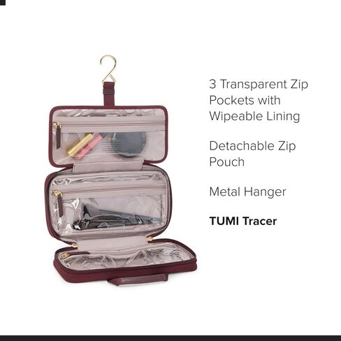 TUMI - Voyageur Madeline Cosmetic Bag - Women's Travel Makeup Toiletry Case, Lightweight with Zip Pockets and Metal Hanger - Small, Wine in Saudi Arabia