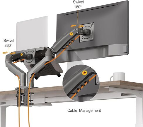 NB ERGONOMIC Laptop Mount with Adjustable Tray for 10-17"Notebook, Full Motion Arm with VESA Plate for 17-30"Monitor,Clamp-on Grommet Mounting F160-FP in Kuwait