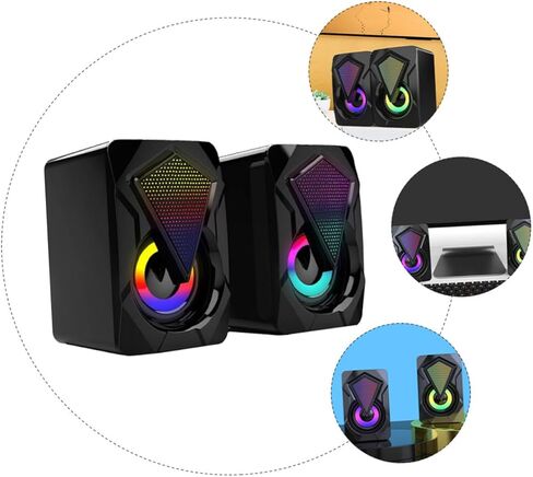 سماعات كمبيوتر Cabilock USB زوج واحد من مكبرات الصوت الصغيرة السلكية المحمولة مع إضاءة RGB لمكتب ألعاب الكمبيوتر المكتبي والكمبيوتر المحمول تستخدم نمطًا عشوائيًا in Kuwait