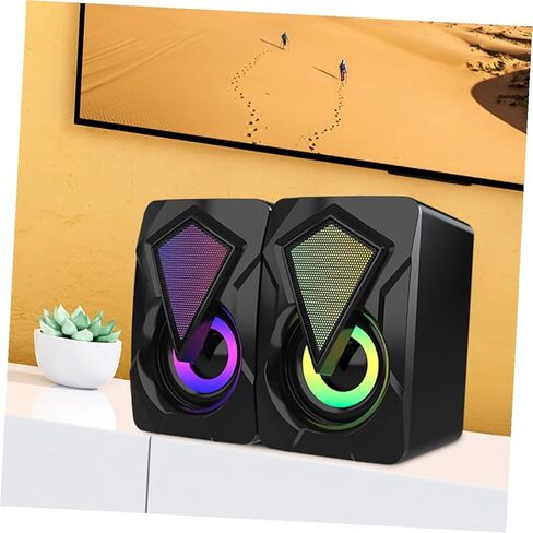 سماعات كمبيوتر Cabilock USB زوج واحد من مكبرات الصوت الصغيرة السلكية المحمولة مع إضاءة RGB لمكتب ألعاب الكمبيوتر المكتبي والكمبيوتر المحمول تستخدم نمطًا عشوائيًا in Kuwait
