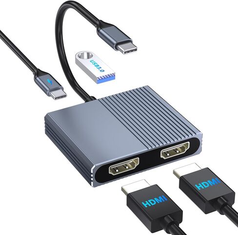 محول USB C إلى HDMI مزدوج لشاشتين، مقسم HDMI 4 في 1 للشاشات المزدوجة، دعم العرض الممتد SST/MST مع USB3.0/100W PD، محطة إرساء USB C شاشة مزدوجة لأجهزة الكمبيوتر المحمول MacBook/Dell/HP in Kuwait