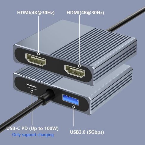محول USB C إلى HDMI مزدوج لشاشتين، مقسم HDMI 4 في 1 للشاشات المزدوجة، دعم العرض الممتد SST/MST مع USB3.0/100W PD، محطة إرساء USB C شاشة مزدوجة لأجهزة الكمبيوتر المحمول MacBook/Dell/HP in Kuwait