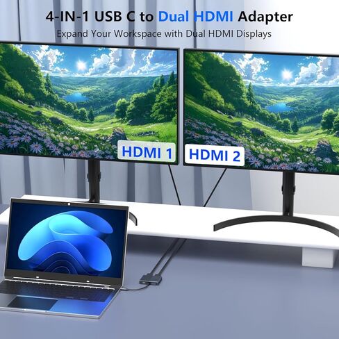 محول USB C إلى HDMI مزدوج لشاشتين، مقسم HDMI 4 في 1 للشاشات المزدوجة، دعم العرض الممتد SST/MST مع USB3.0/100W PD، محطة إرساء USB C شاشة مزدوجة لأجهزة الكمبيوتر المحمول MacBook/Dell/HP in Kuwait