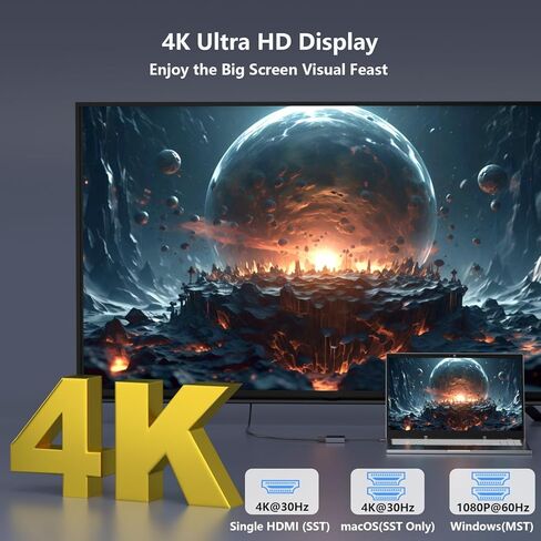 محول USB C إلى HDMI مزدوج لشاشتين، مقسم HDMI 4 في 1 للشاشات المزدوجة، دعم العرض الممتد SST/MST مع USB3.0/100W PD، محطة إرساء USB C شاشة مزدوجة لأجهزة الكمبيوتر المحمول MacBook/Dell/HP in Kuwait
