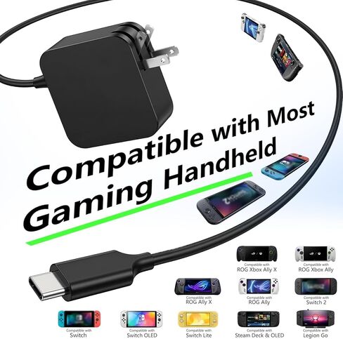 شاحن USB C بقدرة 65 وات متوافق مع ASUS ROG Xbox Ally X، شاحن سريع 6FT متوافق مع Nintendo Switch 1/2، وSteam Deck، وLegion Go، وMSI Claw، وGPD Win، وAyaneo، وOneexplayer والكمبيوتر المحمول in Kuwait