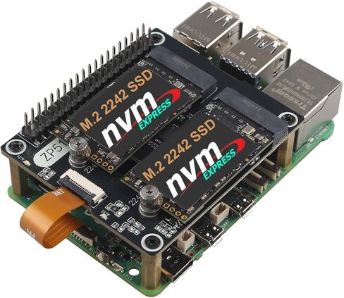 ZDE ZP518 PCIe إلى Dual M.2 HAT Key M NVMe SSD PCIe الطرفية لوحة محول محرك الحالة الصلبة لـ Raspberry Pi 5 دعم M.2 NVMe SSD 2230 2242 in Kuwait