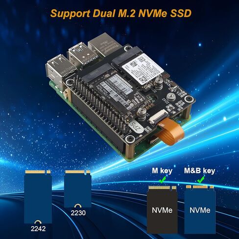 ZDE ZP518 PCIe إلى Dual M.2 HAT Key M NVMe SSD PCIe الطرفية لوحة محول محرك الحالة الصلبة لـ Raspberry Pi 5 دعم M.2 NVMe SSD 2230 2242 in Kuwait