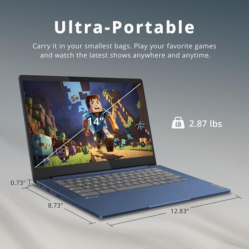 Lenovo IdeaPad Slim 3 Chromebook، كمبيوتر محمول بشاشة لمس 14 بوصة FHD IPS، MediaTek Kompanio 520، 4 جيجابايت LPDDR4X، 64 جيجابايت eMMC، كاميرا عالية الدقة، WiFi 6، نظام تشغيل Chrome، Abyss Blue (متجدد) in Kuwait