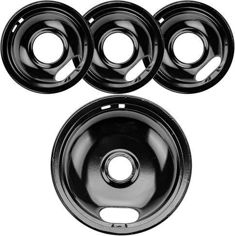W10290350 W10290353 Porcelain Burner Drip Pan Bowls Replacement by Cenipar Compatible Whirl-pool Electric Stove Range Includes 1 Pack 8-Inch and 3 Pack 6-Inch Drip Pans(Black) in Saudi Arabia
