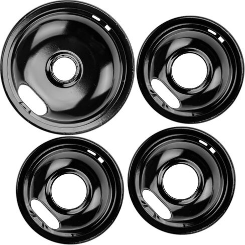 W10290350 W10290353 Porcelain Burner Drip Pan Bowls Replacement by Cenipar Compatible Whirl-pool Electric Stove Range Includes 1 Pack 8-Inch and 3 Pack 6-Inch Drip Pans(Black) in Saudi Arabia