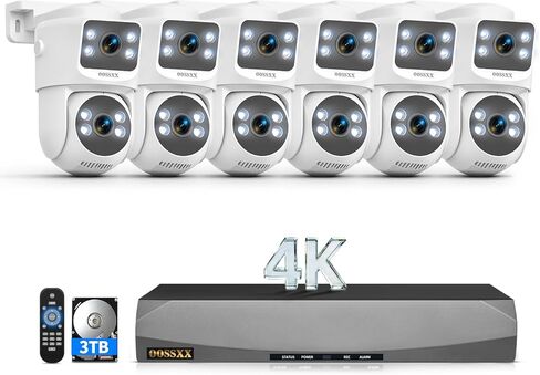 (2026 New) 4K PoE Security Camera System, 8CH NVR with 8 Dual Lens Cameras, Fixed + PTZ Auto Tracking, 130° Wide Angle, AI Human Detection, 2-Way Audio, No Monthly Fee in Kuwait